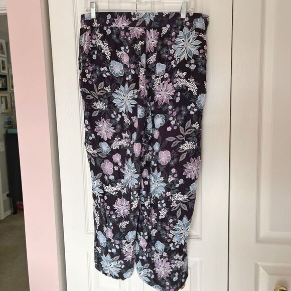 Ann Taylor LOFT Floral Lightweight Wide Leg Drawstring Pull On Multi Color Pants - Picture 1 of 10